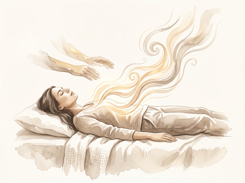 Illustration: Körpertherapie - gespeicherte Spannungen lösen sich durch sanfte Körperarbeit